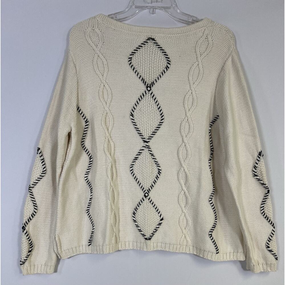 INDIGENOUS Peru Organic Cotton Cable Knit Pullover Sweater Ivory Women’s L - Picture 6 of 11